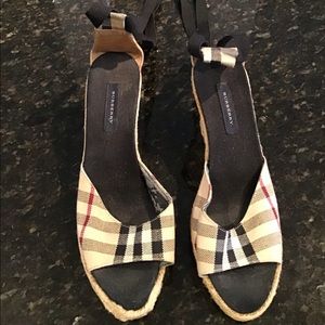 Authentic Burberry Satin Tie Wedges Size 37